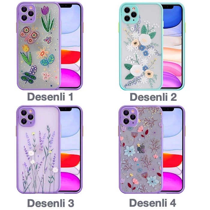 iPhone 11 Pro 5.8inç Kamera Korumalı Çiçek Desenli Silikon Kılıf-(5775) - Desenli 1
