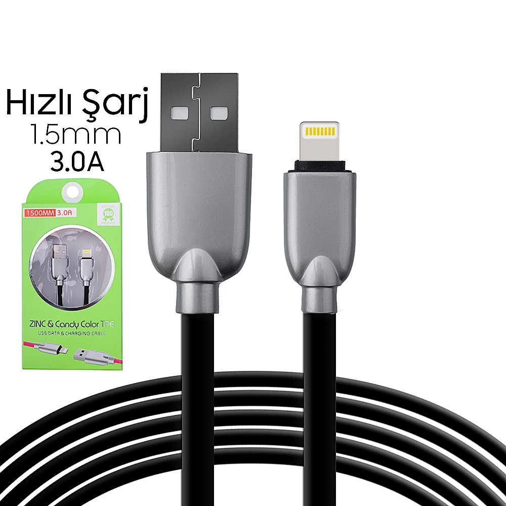 Ally İphone5s6s788 Plus Zinc Alloy Dayanıklı 3.0a 1.5mm Usb Kablo-(5775) - Gold