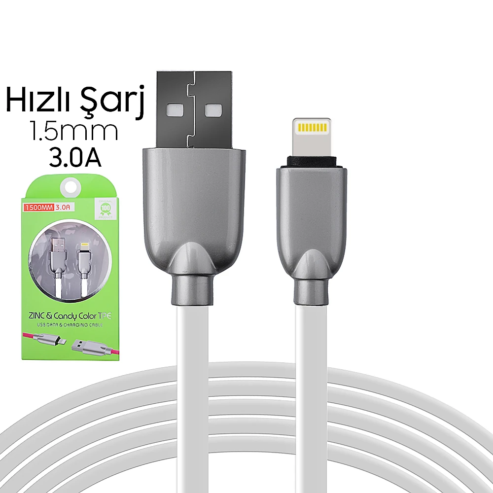 Ally İphone5s6s788 Plus Zinc Alloy Dayanıklı 3.0a 1.5mm Usb Kablo-(5775) - Gold