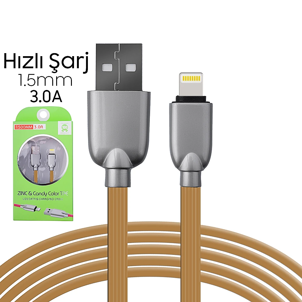 Ally İphone5s6s788 Plus Zinc Alloy Dayanıklı 3.0a 1.5mm Usb Kablo-(5775) - Gold