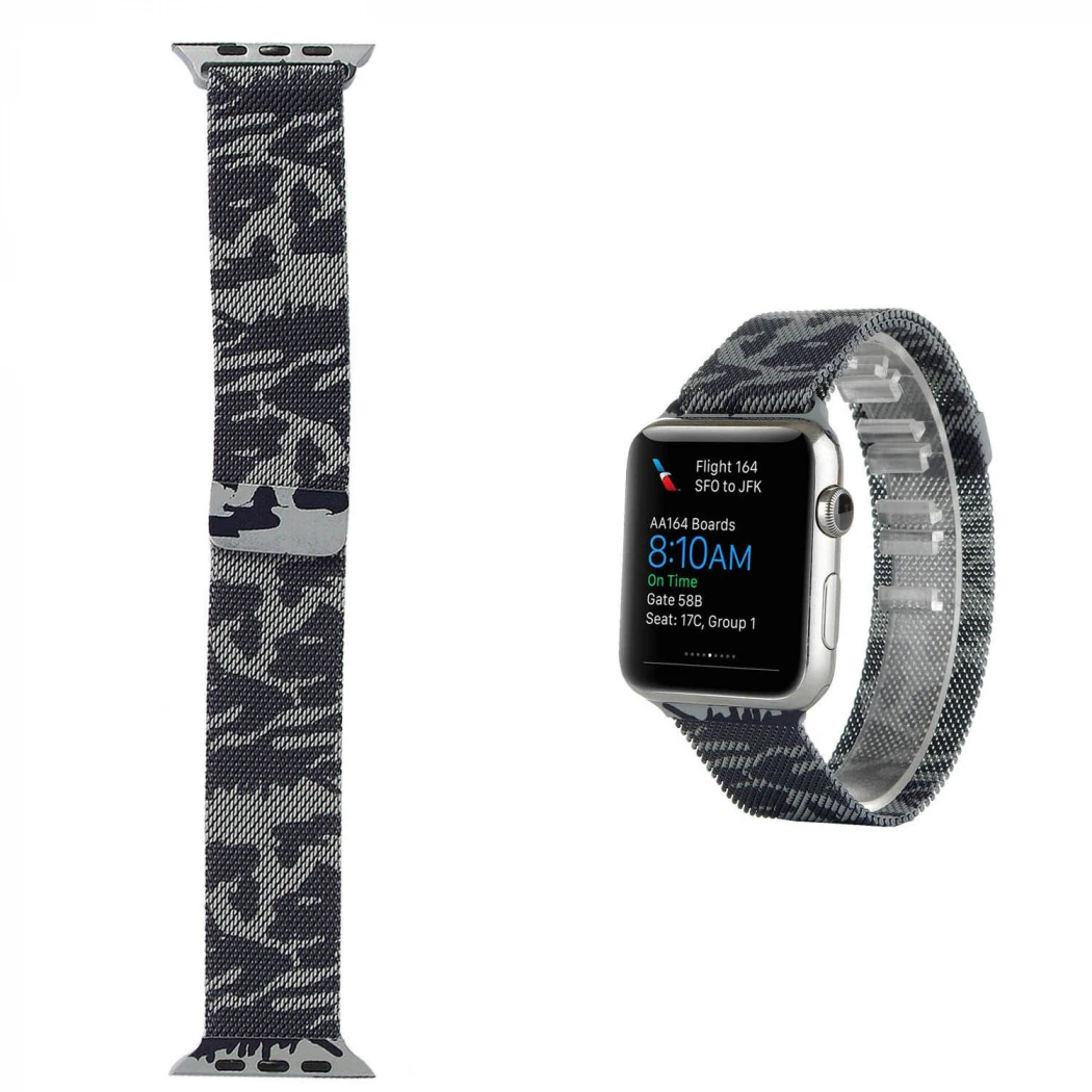 Ally Apple Watch 7-8 45mm 6-5-4 44mm Kayış Kordon Metal Milano Loop Kamuflaj 3-2-1 42mm-(5775) - Kamuflaj Gri