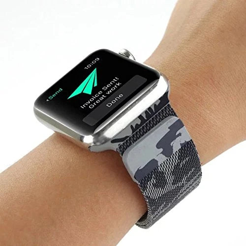 Ally Apple Watch 7-8 45mm 6-5-4 44mm Kayış Kordon Metal Milano Loop Kamuflaj 3-2-1 42mm-(5775) - Kamuflaj Gri