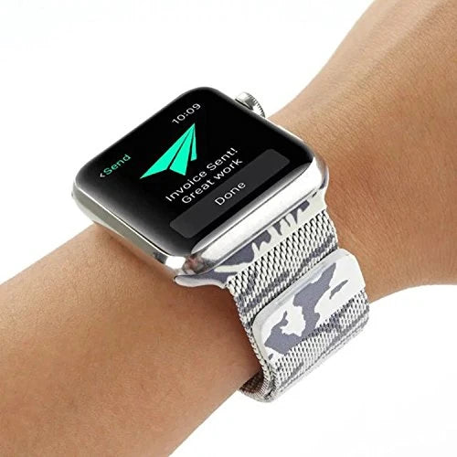 Ally Apple Watch 7-8 45mm 6-5-4 44mm Kayış Kordon Metal Milano Loop Kamuflaj 3-2-1 42mm-(5775) - Kamuflaj Gri