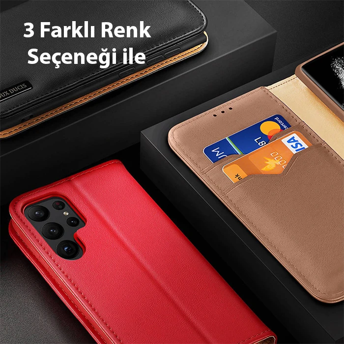 Dux Ducis SM Galaxy S23 Kılıf Mıknatıslı Cüzdanlı Deri Kılıf Hivo Series-(5775) - Kırmızı