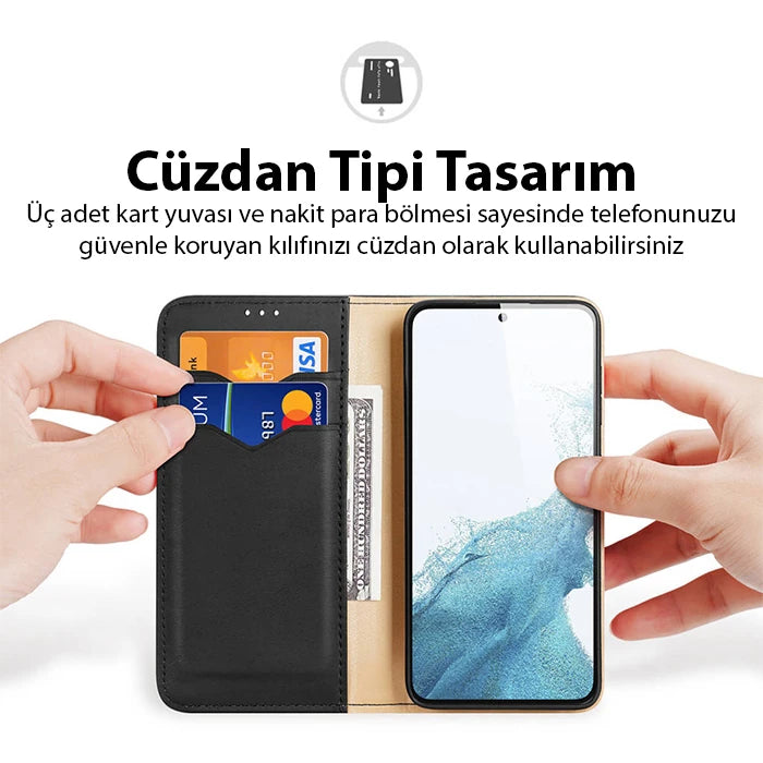 Dux Ducis SM Galaxy S23 Kılıf Mıknatıslı Cüzdanlı Deri Kılıf Hivo Series-(5775) - Kırmızı