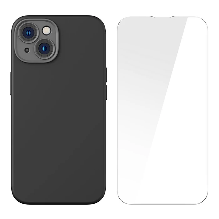 Baseus Liquid Silica Gel iPhone 14 Plus 6.7 Magsafe Silikon Kılıf + Tempered Ekran Koruyucu Set-(5775) - Mavi