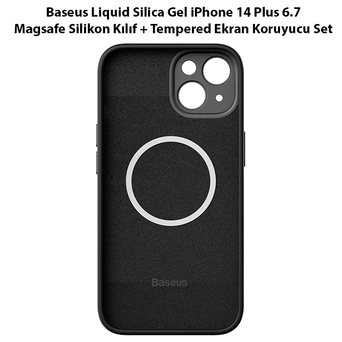Baseus Liquid Silica Gel iPhone 14 Plus 6.7 Magsafe Silikon Kılıf + Tempered Ekran Koruyucu Set-(5775) - Mavi
