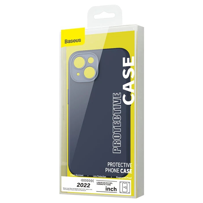 Baseus Liquid Silica Gel iPhone 14 Plus 6.7 Magsafe Silikon Kılıf + Tempered Ekran Koruyucu Set-(5775) - Mavi