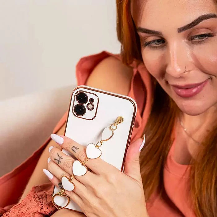 Ally iPhone 11 Pro Max 6.5inç Kılıf Kalp Bileklik Tutuculu Lüx Silikon Askılı Kılıf-(5775) - Beyaz