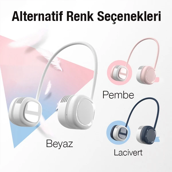 MEMO G02 Boyun Askılıklı Mini Fan Taşınabilir Şarjlı Soğutucu Boyun Fanı-(5775) - Beyaz