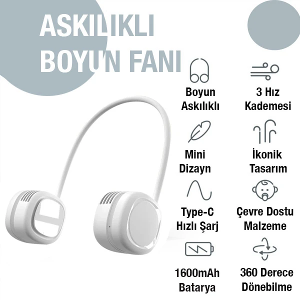 MEMO G02 Boyun Askılıklı Mini Fan Taşınabilir Şarjlı Soğutucu Boyun Fanı-(5775) - Pembe