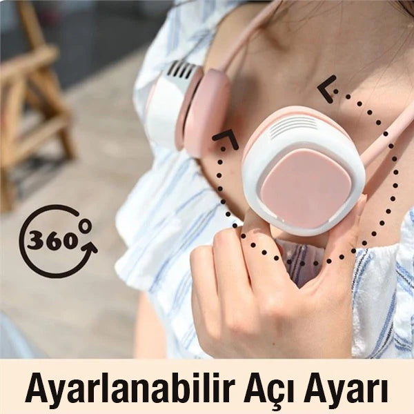 MEMO G02 Boyun Askılıklı Mini Fan Taşınabilir Şarjlı Soğutucu Boyun Fanı-(5775) - Lacivert