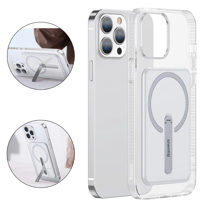 Baseus iPhone 13 Pro Max 6.7 Manyetik Magsafe Standlı Silikon Kılıf-(5775) - Şeffaf 2