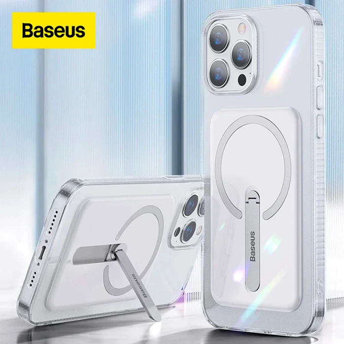 Baseus iPhone 13 Pro Max 6.7 Manyetik Magsafe Standlı Silikon Kılıf-(5775) - Şeffaf 2
