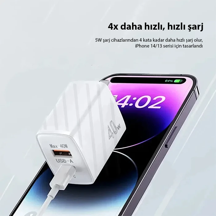 ALLY TE-PD08 40W Type-C + USB QC3.0 PD Hızlı Şarj Adaptörü Şarj Başlığı-(5775) - Beyaz
