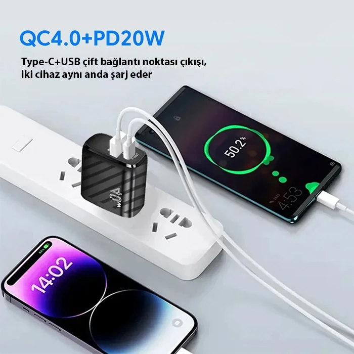 ALLY TE-PD08 40W Type-C + USB QC3.0 PD Hızlı Şarj Adaptörü Şarj Başlığı-(5775) - Beyaz