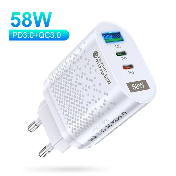 USLİON PD 58W USB + Type-c Hızlı Şarj Başlığı-(5775) - Siyah