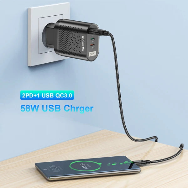 USLİON PD 58W USB + Type-c Hızlı Şarj Başlığı-(5775) - Siyah