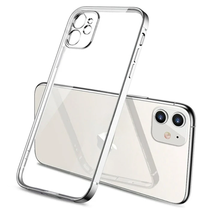 iPhone 11 6.1inç Renkli Kenar Şeffaf Kılıf Kamera Korumalı Silikon Kılıf-(5775) - Rose Gold