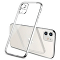 iPhone 11 6.1inç Renkli Kenar Şeffaf Kılıf Kamera Korumalı Silikon Kılıf-(5775) - Gümüş