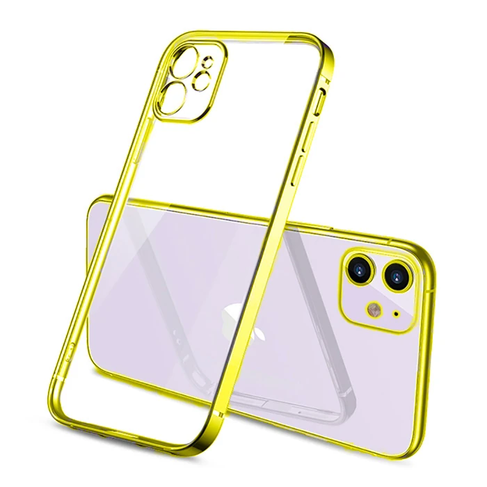 iPhone 11 6.1inç Renkli Kenar Şeffaf Kılıf Kamera Korumalı Silikon Kılıf-(5775) - Gümüş
