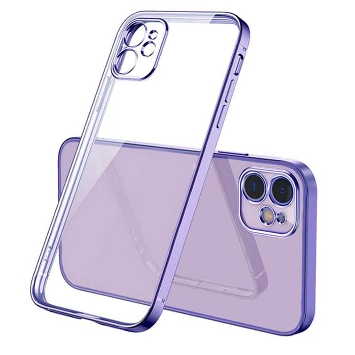 iPhone 11 6.1inç Renkli Kenar Şeffaf Kılıf Kamera Korumalı Silikon Kılıf-(5775) - Gümüş