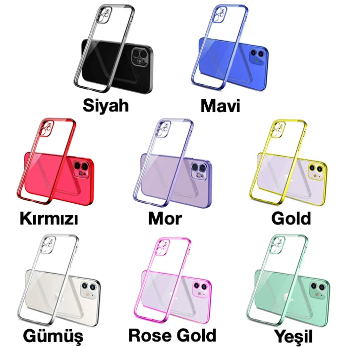 iPhone 11 6.1inç Renkli Kenar Şeffaf Kılıf Kamera Korumalı Silikon Kılıf-(5775) - Rose Gold