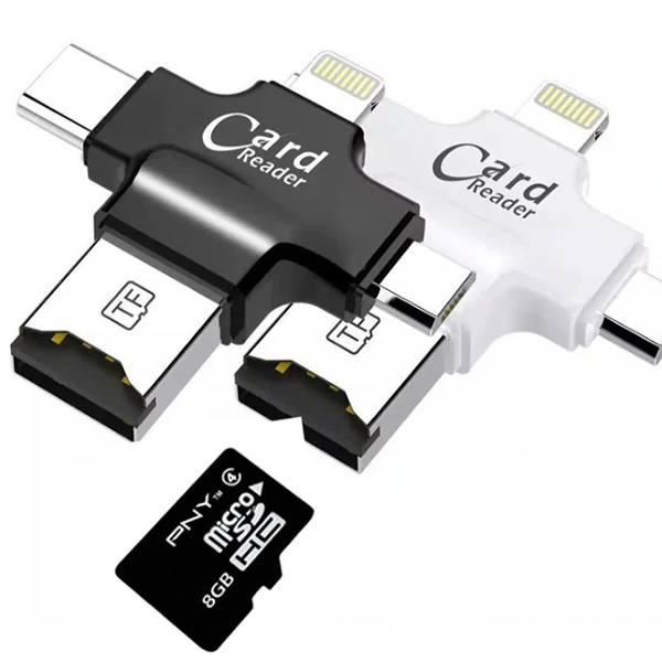 Card Reader 4in1 Type-C- İphone Lightning-Micro Usb Hafıza Kart Okuyucu-(5775) - Siyah