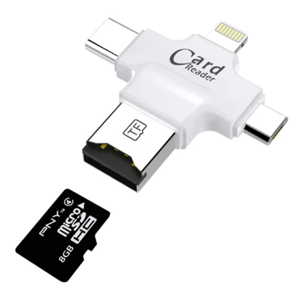 Card Reader 4in1 Type-C- İphone Lightning-Micro Usb Hafıza Kart Okuyucu-(5775) - Siyah