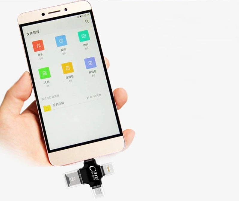 Card Reader 4in1 Type-C- İphone Lightning-Micro Usb Hafıza Kart Okuyucu-(5775) - Siyah