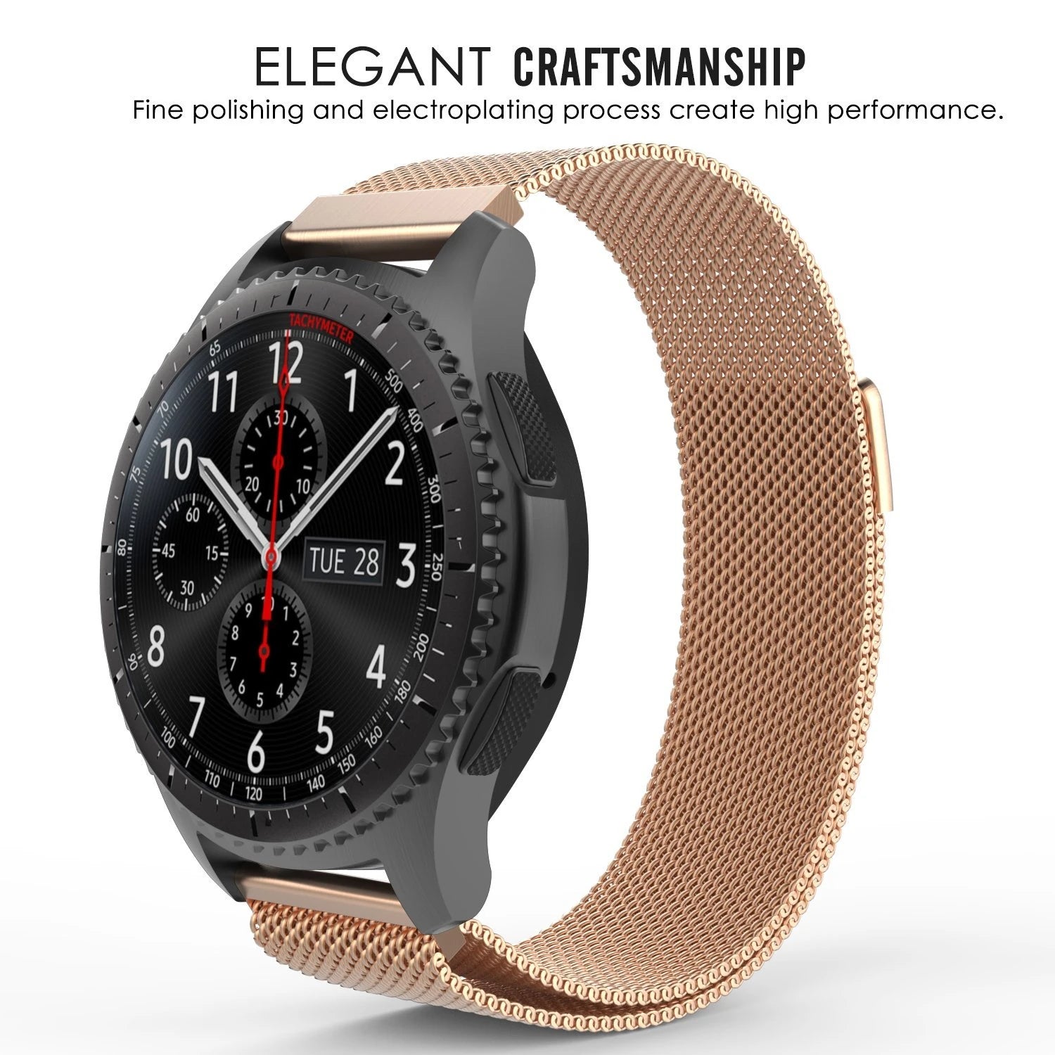 22MM Gear S3 Watch 4 -GT2 GT2E 46MM KayışKordon Metal Milano Loop-(5775) - Gold