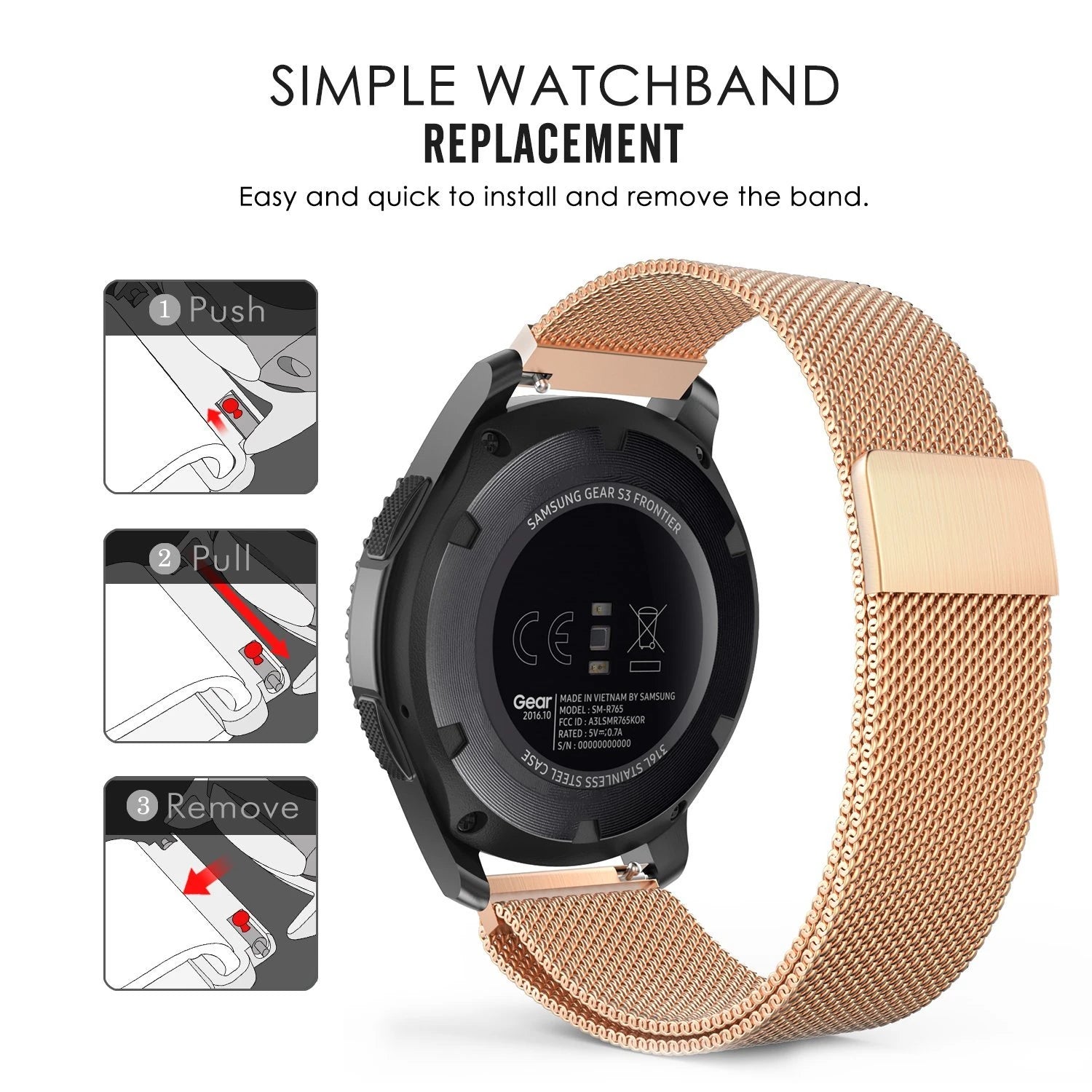 22MM Gear S3 Watch 4 -GT2 GT2E 46MM KayışKordon Metal Milano Loop-(5775) - Gold