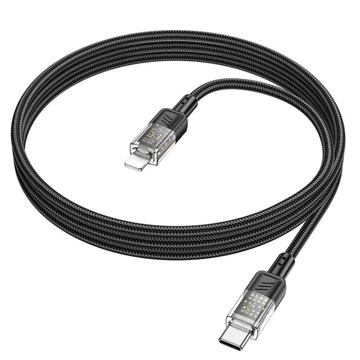 Hoco U129 Transparan Type-C to Lightning  Data ve Şarj Kablosu 1m-(5775) - Gri