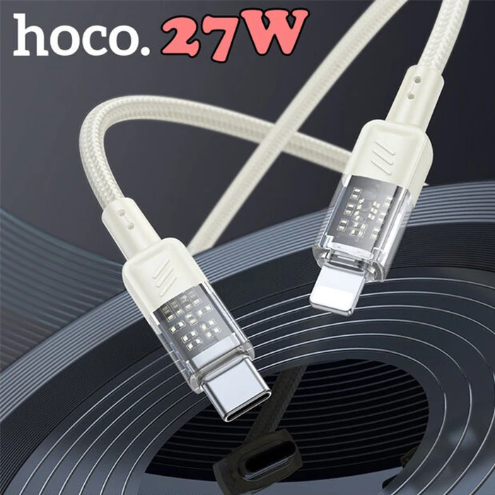 Hoco U129 Transparan Type-C to Lightning  Data ve Şarj Kablosu 1m-(5775) - Gri