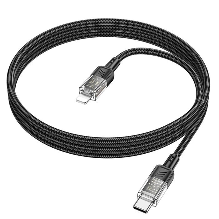 Hoco U129 Transparan Type-C to Lightning  Data ve Şarj Kablosu 1m-(5775) - Gri