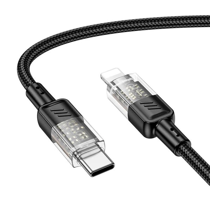Hoco U129 Transparan Type-C to Lightning  Data ve Şarj Kablosu 1m-(5775) - Gri