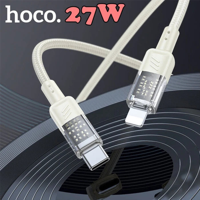 Hoco U129 Transparan Type-C to Lightning  Data ve Şarj Kablosu 1m-(5775) - Gri