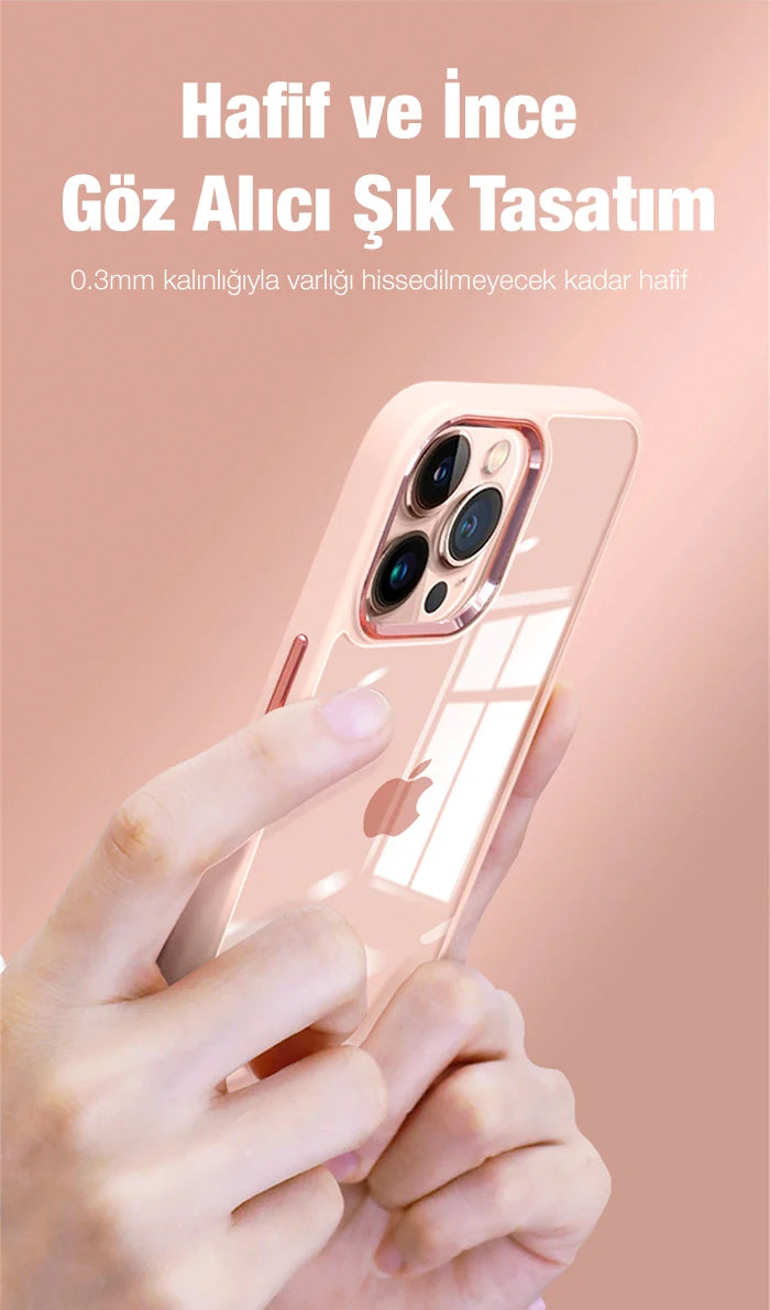 Ally iPhone 13 Pro 6.1inç Kılıf Parlak Renkli Çerçeveli Ultra Lüx TPU Silikon Kılıf-(5775) - Pembe