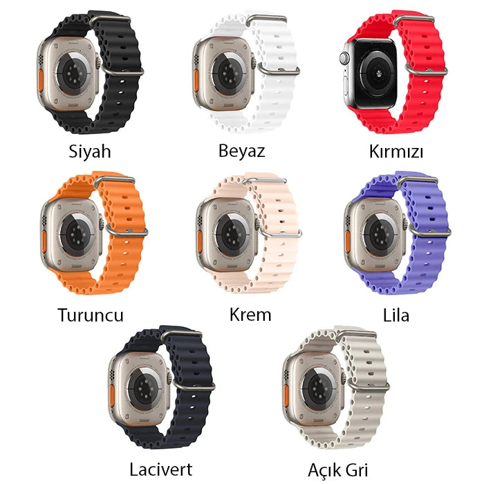 Ally Apple Watch 7-8 45mm 6-5-4 44mm Watch Ultra 49mm Marine Silikon Kayış Kordon 3-2-1 42mm-(5775) - Kırmızı