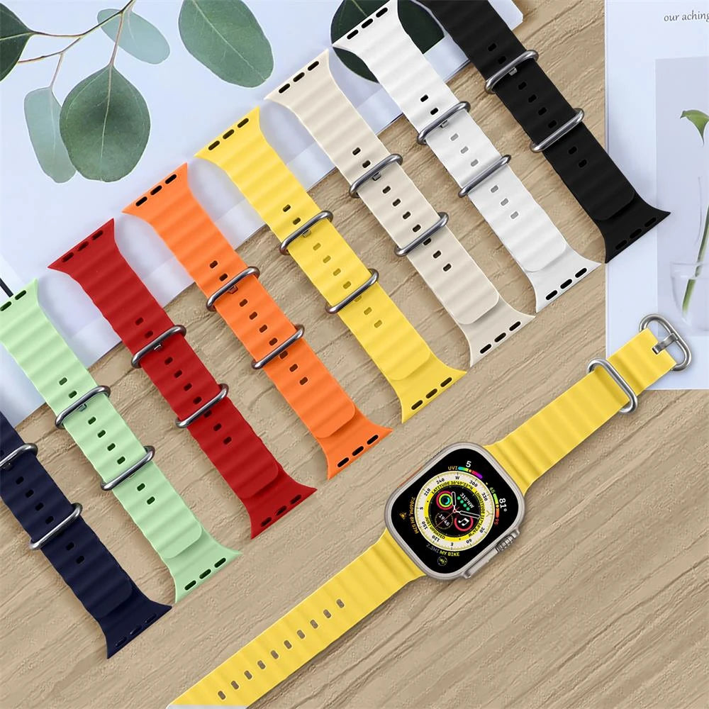 Ally Apple Watch 7-8 45mm 6-5-4 44mm Watch Ultra 49mm Marine Silikon Kayış Kordon 3-2-1 42mm-(5775) - Turuncu