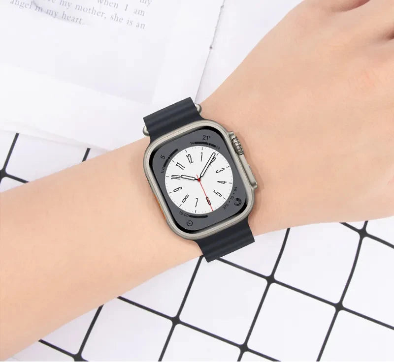 Ally Apple Watch 7-8 45mm 6-5-4 44mm Watch Ultra 49mm Marine Silikon Kayış Kordon 3-2-1 42mm-(5775) - Krem