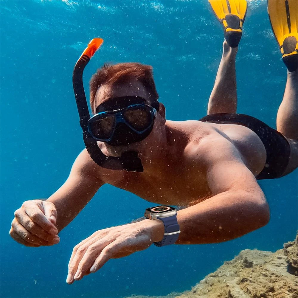 Ally Apple Watch 7-8 45mm 6-5-4 44mm Watch Ultra 49mm Marine Silikon Kayış Kordon 3-2-1 42mm-(5775) - Açık Gri