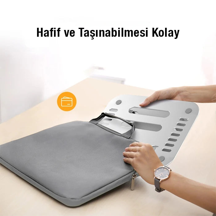 Ally  T602 Ayarlanabilir Katlanır Isı Havalandırmalı Alüminyum Laptop Standı-(5775) - Gümüş