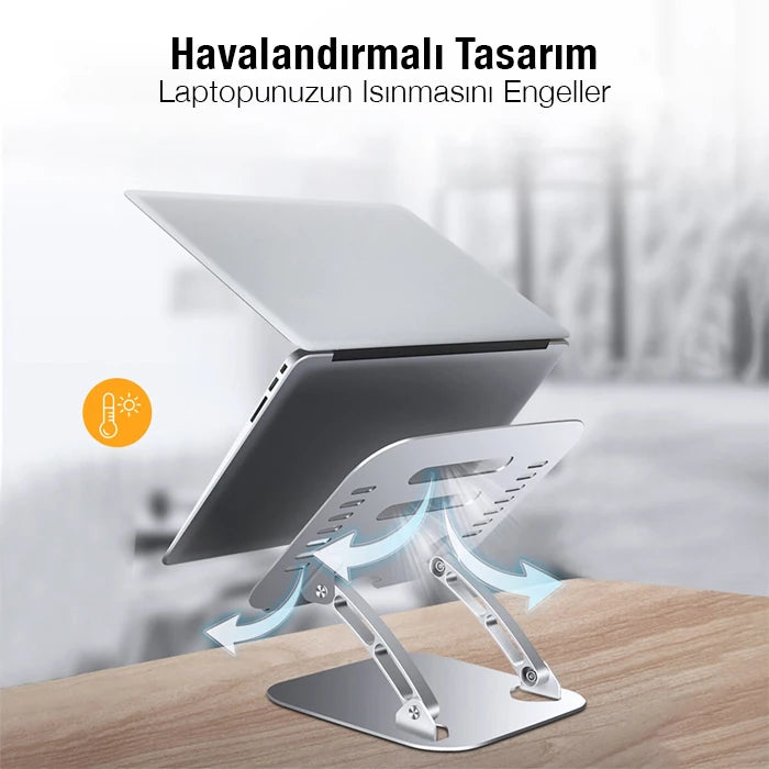 Ally  T602 Ayarlanabilir Katlanır Isı Havalandırmalı Alüminyum Laptop Standı-(5775) - Gümüş