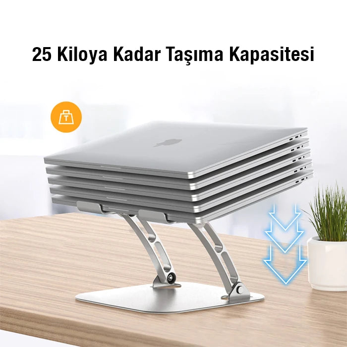 Ally  T602 Ayarlanabilir Katlanır Isı Havalandırmalı Alüminyum Laptop Standı-(5775) - Gümüş