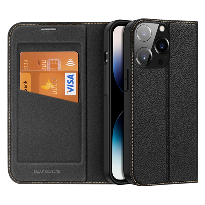 Dux Ducis iPhone 14 Pro 6.1 Kılıf Skin X2 Series PU Deri Manyetik Kapaklı Kılıf Magnetic Folio Case-(5775) - Siyah