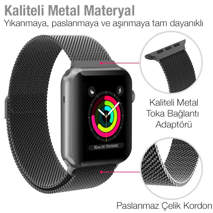 Ally Apple Watch 7-8 45mm 6-5-4 44mm Kayış Kordon Metal Milano Loop 3-2-1 42mm-(5775) - Şampanya Rengi