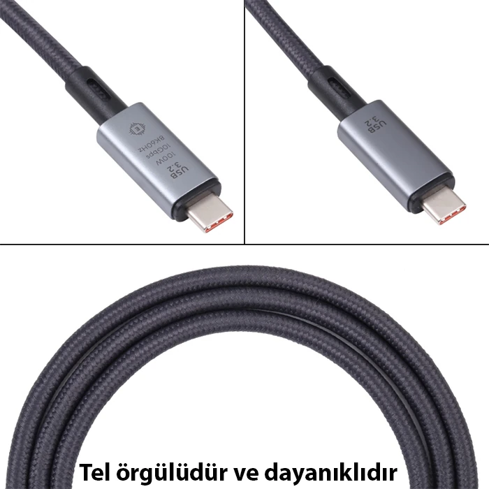 Ally USB 3.2 100W Type-C to Type-C 8K Görüntü-Data ve Ultra Hızlı Şarj Kablosu 1 Metre-(5775) - Siyah