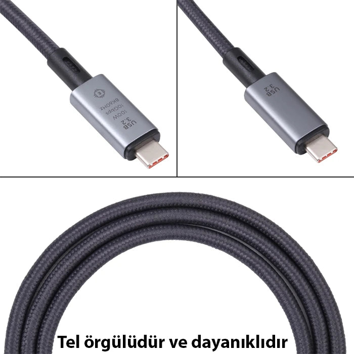 Ally USB 3.2 100W Type-C to Type-C 8K Görüntü-Data ve Ultra Hızlı Şarj Kablosu 1 Metre-(5775) - Siyah