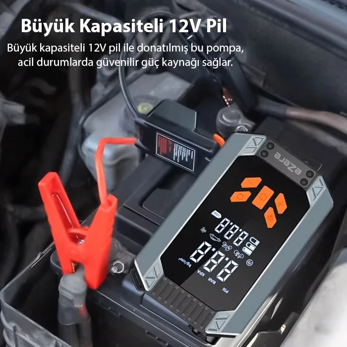 EZERE ST-9632D Taşınabilir Araç Lastik Şişirme Ve Starter Akü Takviye Seti-(5775) - Siyah